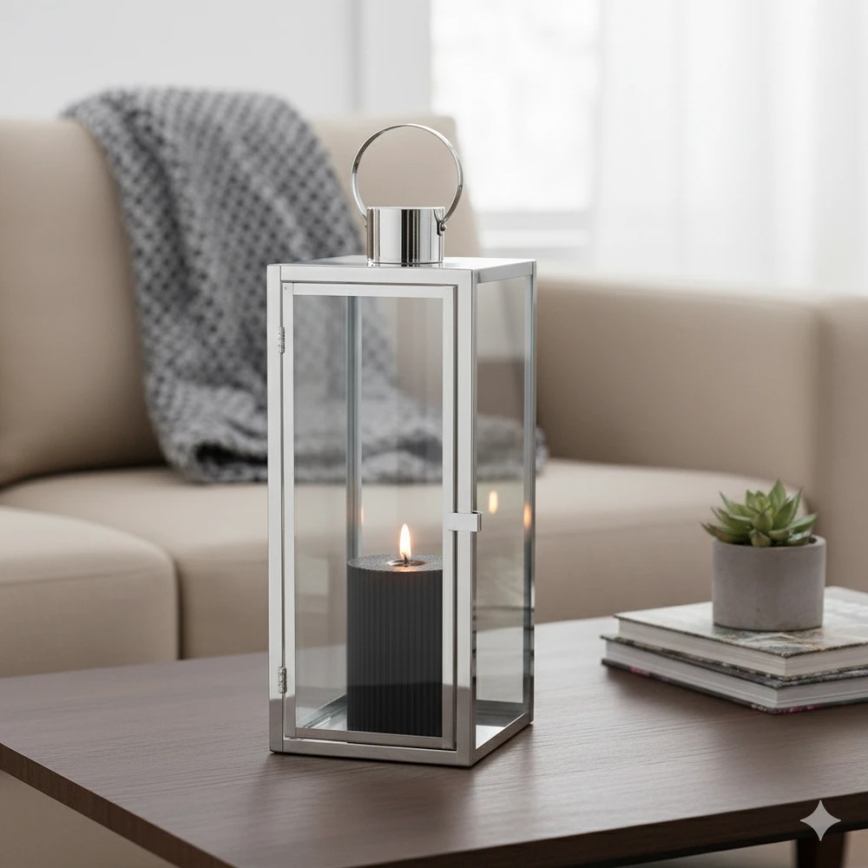 Dekorative Laterne TOWER, 29 cm, glänzender Chrom