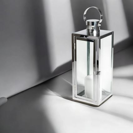 Dekorative Laterne TOWER 38 cm glänzender Chrom