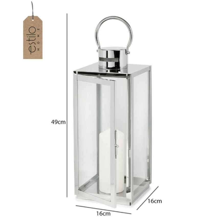 Dekorative Laterne TOWER, 49 cm, glänzender Chrom