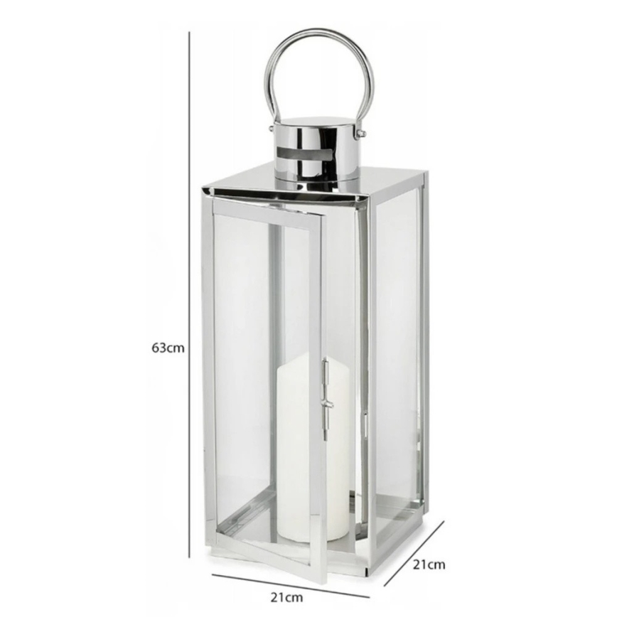 Dekorative Laterne TOWER 63 cm, glänzender Chrom