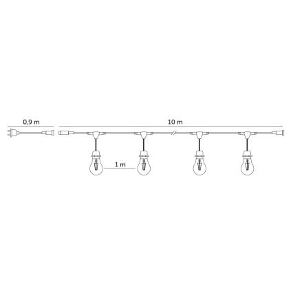 Dekorative LED-Outdoor-Kette BAJA ST64 10xE27/1W/230V 10,9m IP44 warmweiβ