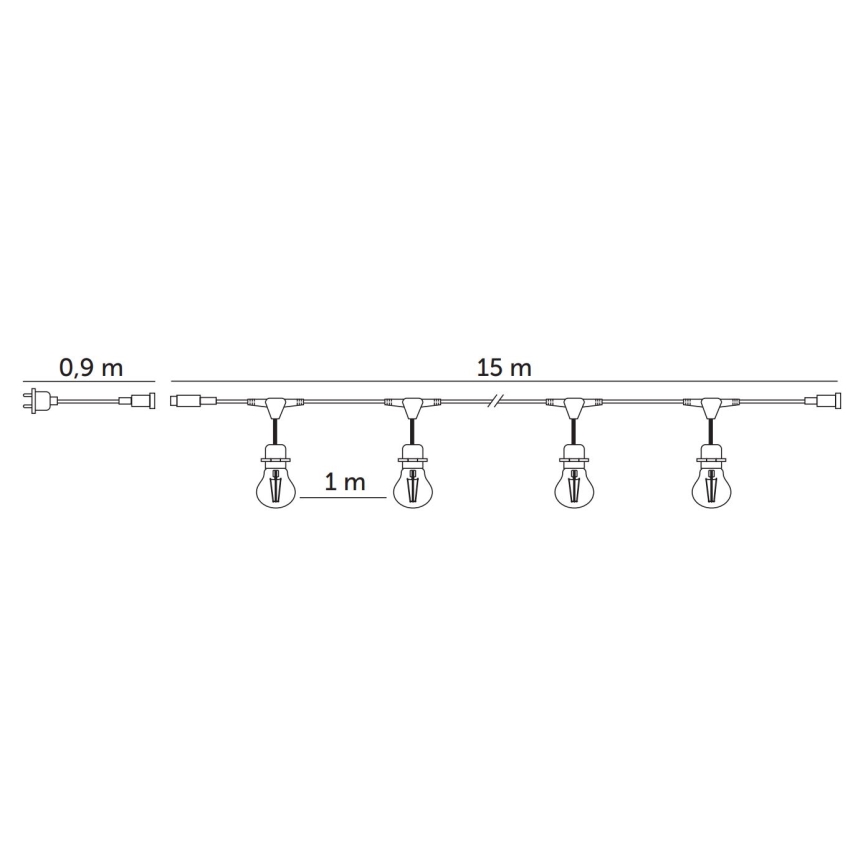 Dekorative LED-Outdoor-Kette BAJA ST64 15xE27/1W/230V 15,9m IP44 warmweiβ