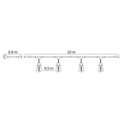 Dekorative LED-Outdoor-Kette BAJA ST64 20xE27/1W/230V 10,9m IP44 warmweiβ