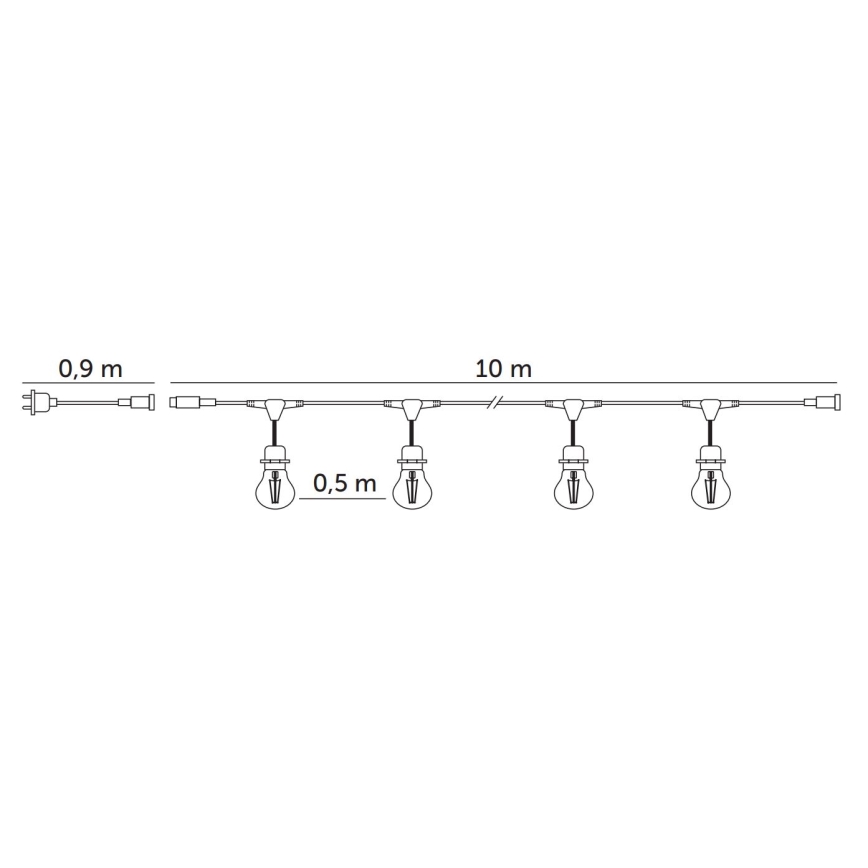 Dekorative LED-Outdoor-Kette BAJA ST64 20xE27/1W/230V 10,9m IP44 warmweiβ