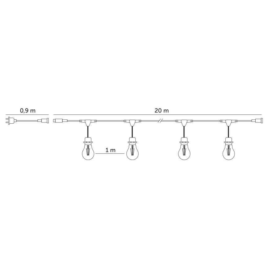 Dekorative LED-Outdoor-Kette BAJA ST64 20xE27/1W/230V 20,9m IP44 warmweiβ