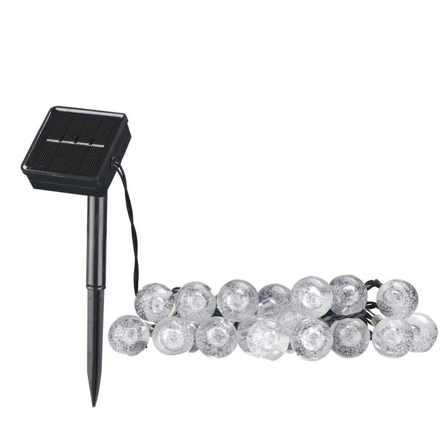 Dekorative LED-Solarkette BUBBLE GLASS 20xLED/8 Funktionen 4,85 m 600 mAh IP44 warmweiβ