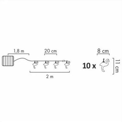 Dekorative LED-Solarlichterkette 10xLED 3,8 IP44 Flamingo