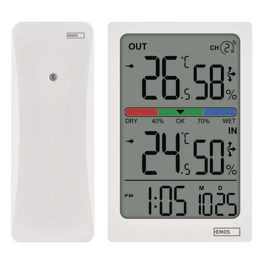 Digitales Thermometer mit Hygrometer, 2×AAA, weiß