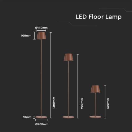 Dimm- und aufladbare LED-Stehleuchte 3in1 LED/4W/5V 4400 mAh 3000K IP54 braun
