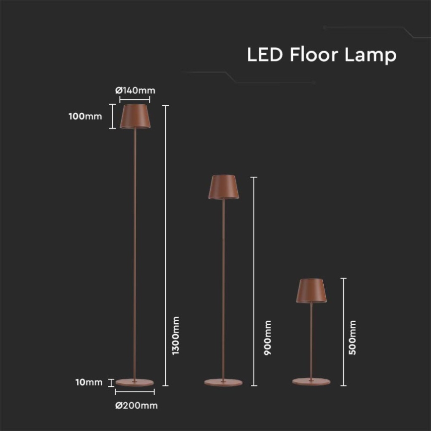 Dimm- und aufladbare LED-Stehleuchte 3in1 LED/4W/5V 4400 mAh 3000K IP54 braun