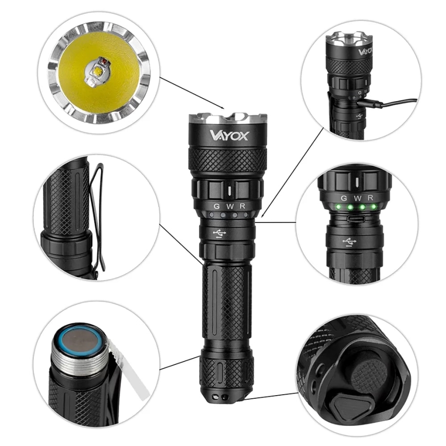 Dimmbare, aufladbare LED-RGBW-Taschenlampe LED/15W/5V IP66 1500 glänzend 2000 mAh
