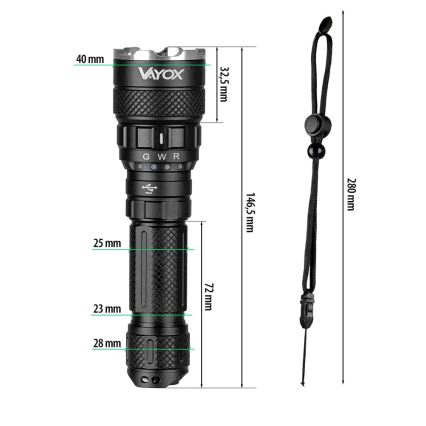 Dimmbare, aufladbare LED-RGBW-Taschenlampe LED/15W/5V IP66 1500 glänzend 2000 mAh
