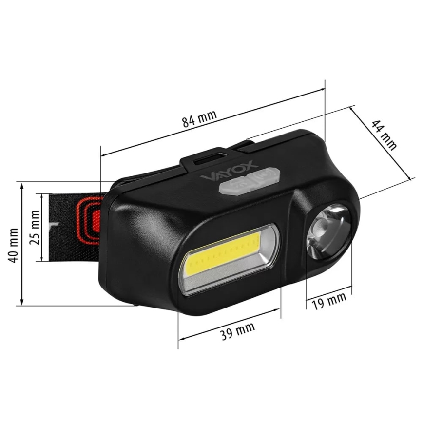 Dimmbare, aufladbare LED-Stirnlampe 2xLED/5V IP44 210 glänzend 2000 mAh