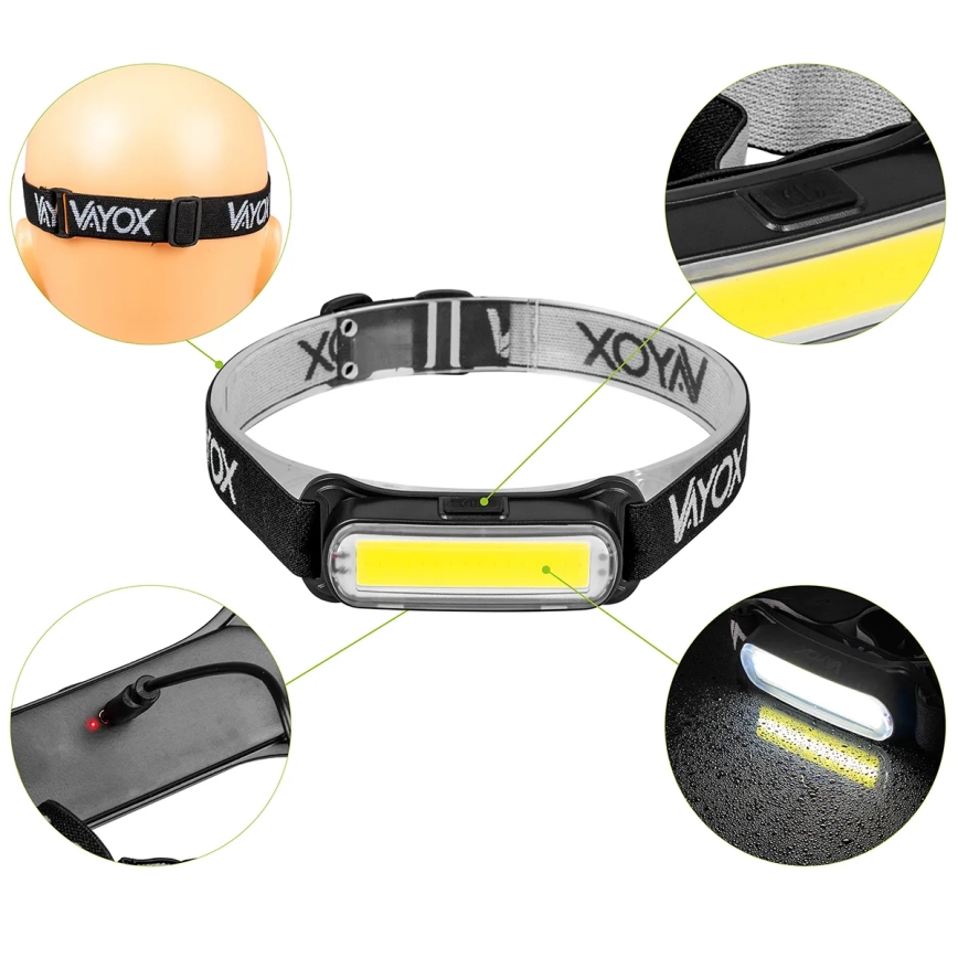 Dimmbare, aufladbare LED-Stirnlampe LED/5V IPX4 300 glänzend 1200 mAh