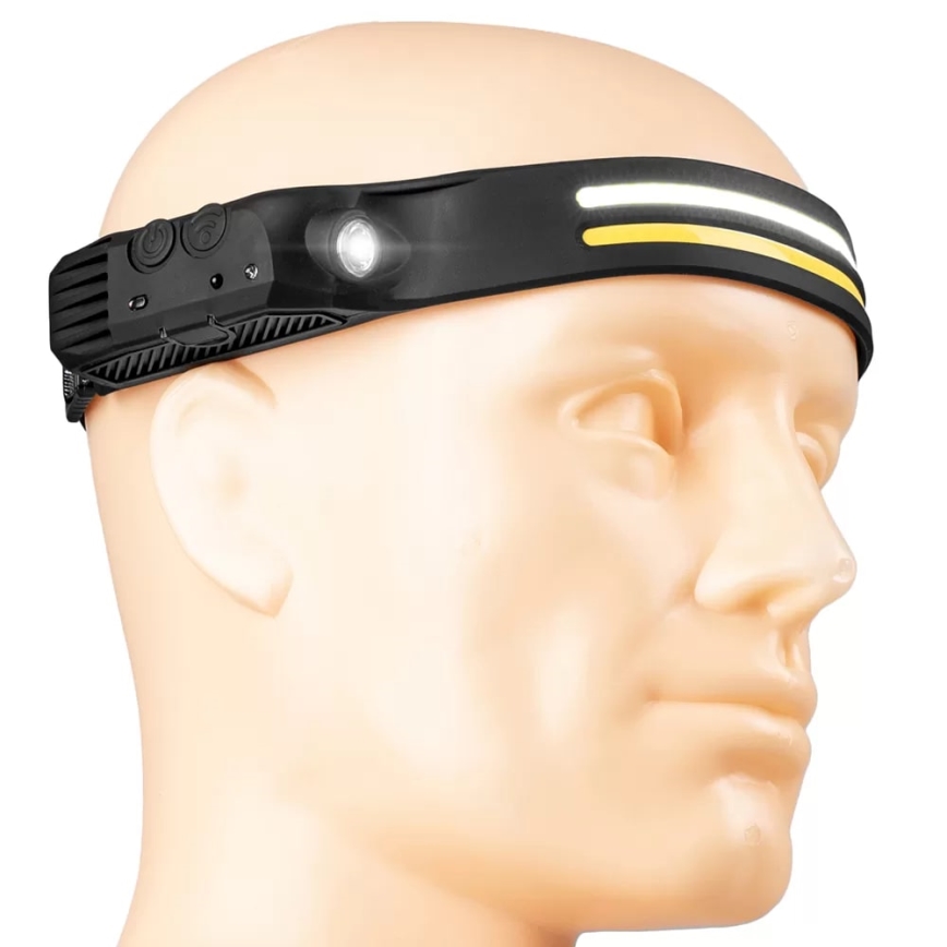 Dimmbare, aufladbare LED-Stirnlampe mit Sensor 3xLED/5V IP44 300 glänzend 1200 mAh