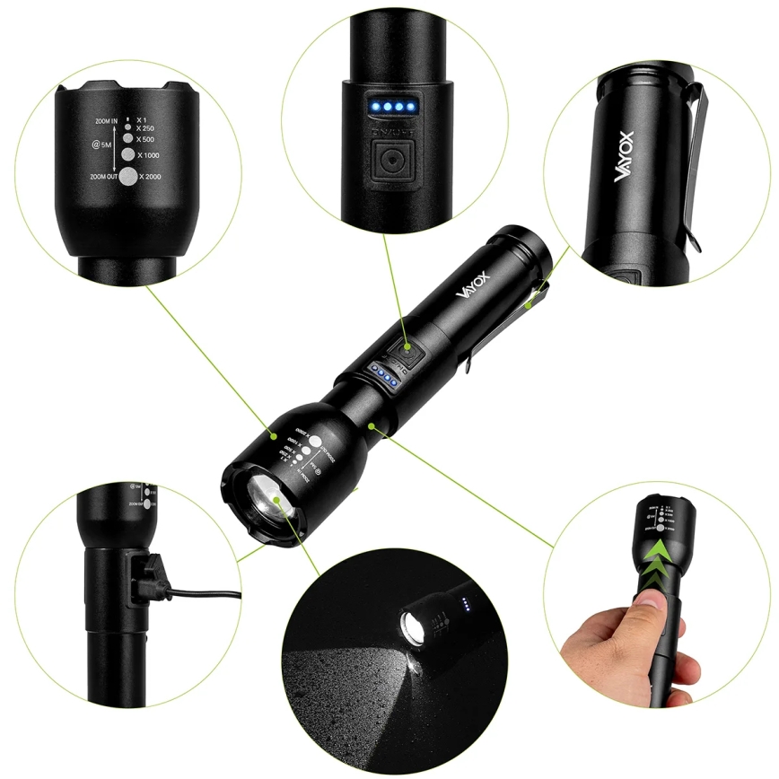 Dimmbare, aufladbare LED-Taschenlampe LED/20W/5V IPX4 800 glänzend 2000 mAh