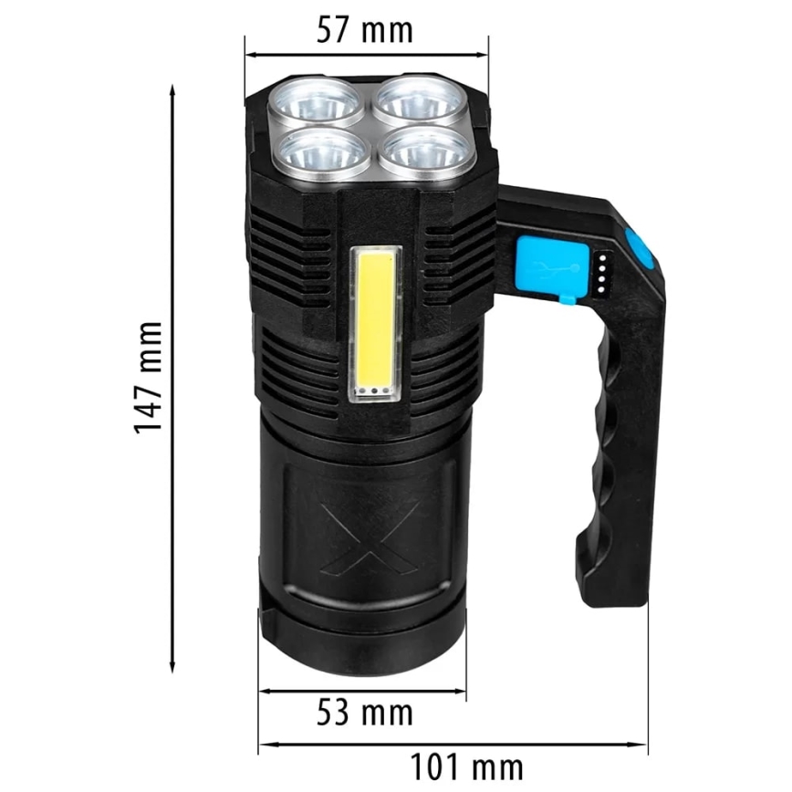 Dimmbare, aufladbare LED-Taschenlampe LED/5V IPX4 250 glänzend 1200 mAh