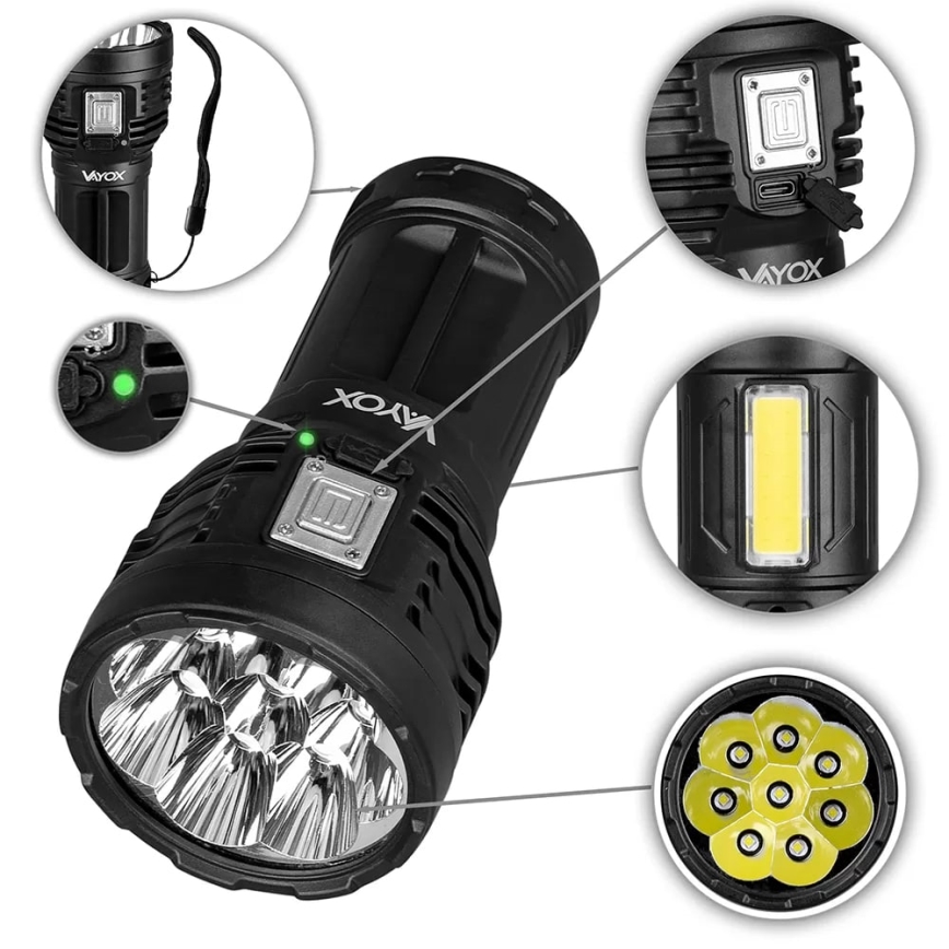 Dimmbare, aufladbare LED-Taschenlampe LED/5V IPX4 600 glänzend 1200 mAh