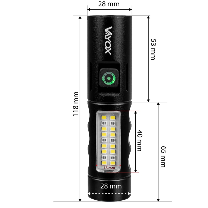 Dimmbare, aufladbare LED-Taschenlampe mit rotem Licht LED/5W/5V IPX4 250 glänzend 2000 mAh