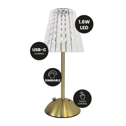 Dimmbare, aufladbare LED-Tischleuchte mit Touch-Funktion ELBA LED/1,6W/800 mAh 3000/4000/6000K golden/klar