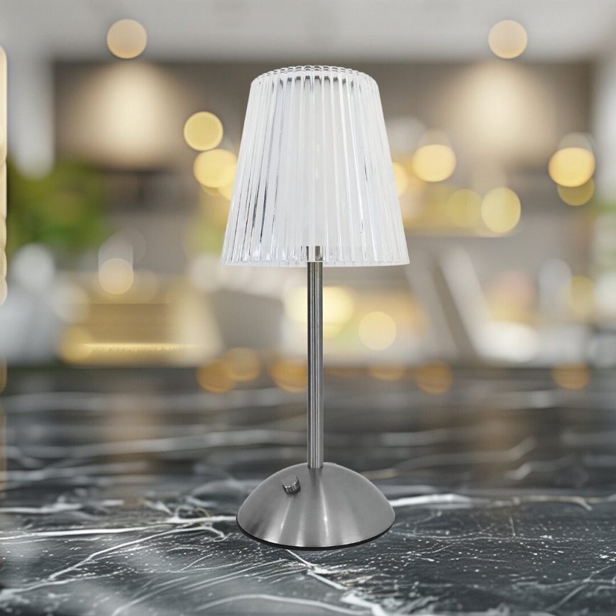 Dimmbare, aufladbare LED-Tischleuchte mit Touch-Funktion ELBA LED/1,6W/800 mAh matt Chrom/klar
