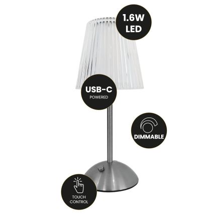 Dimmbare, aufladbare LED-Tischleuchte mit Touch-Funktion ELBA LED/1,6W/800 mAh matt Chrom/klar