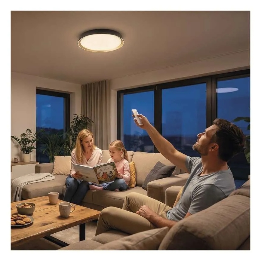 Dimmbare LED-Deckenleuchte ILVI LED/30W/230V 2700-6500K Ø 40 cm schwarz/messing + Fernbedienung