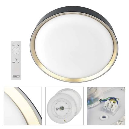 Dimmbare Deckenleuchte ILVI LED/45 W/230 V 2700–6500 K Ø 50 cm schwarz/messing + Fernbedienung