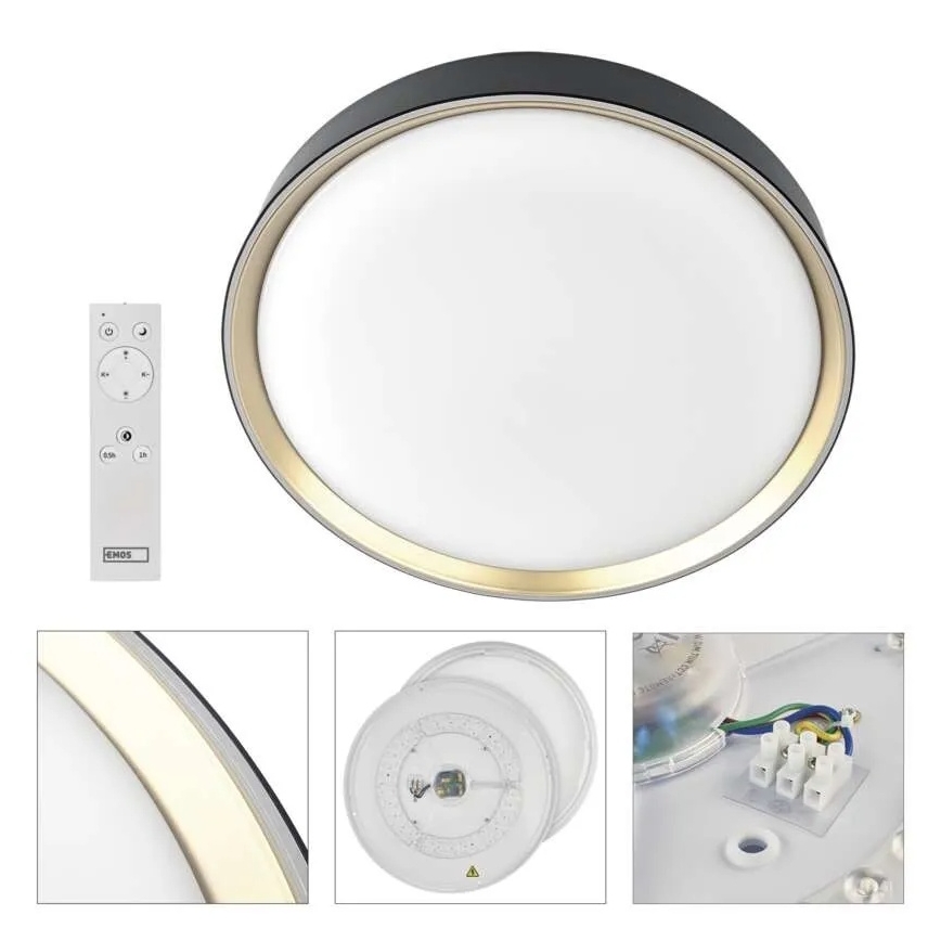 Dimmbare Deckenleuchte ILVI LED/45 W/230 V 2700–6500 K Ø 50 cm schwarz/messing + Fernbedienung