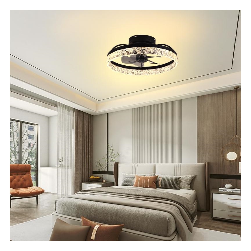 Dimmbare LED-Deckenleuchte mit Ventilator LED/35W/230V 3000-6500K schwarz + Fernbedienung