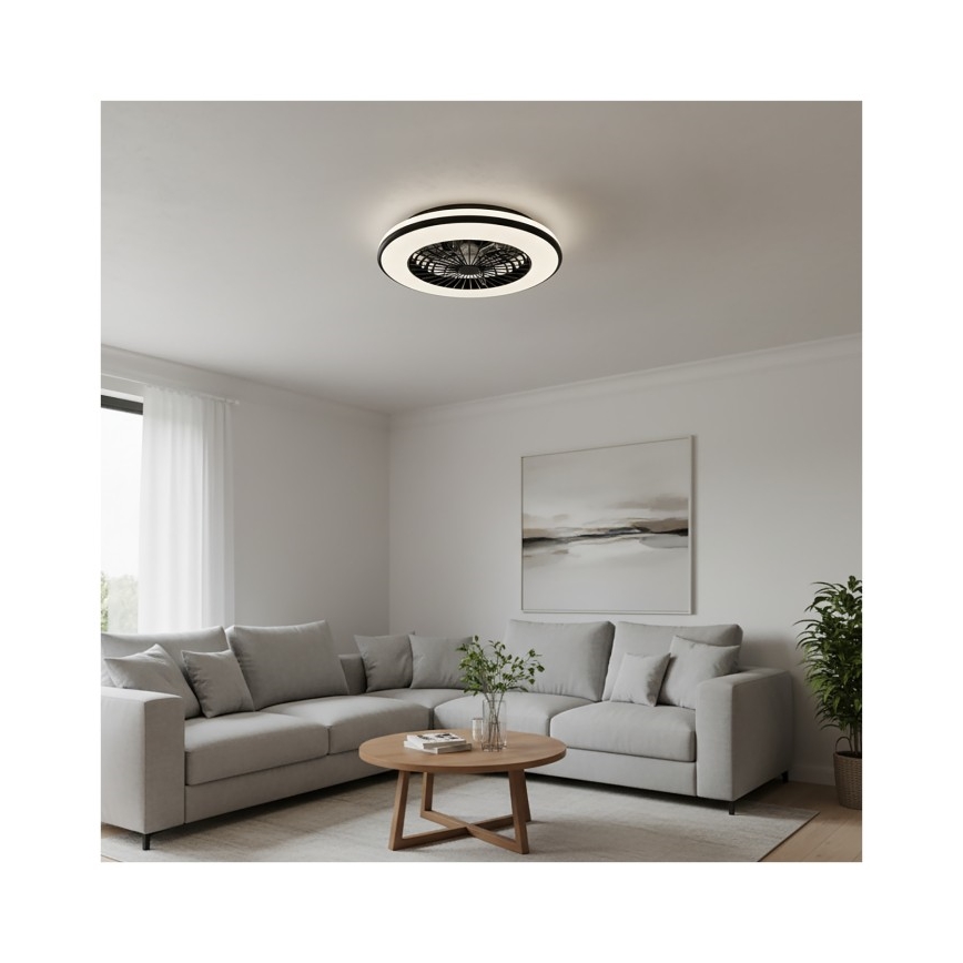 Dimmbare LED-Deckenleuchte mit Ventilator VENTELUX LED/48W/230V 3000/4000/6500K Ø 48,5 cm schwarz + Fernbedienung