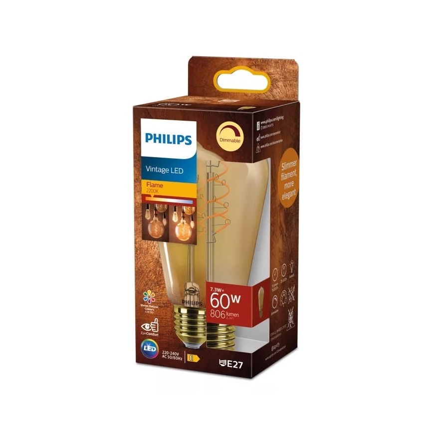 Dimmbare LED-Filamentlampe VINTAGE Philips ST64 E27/7,3W/230V 2200K CRI 90