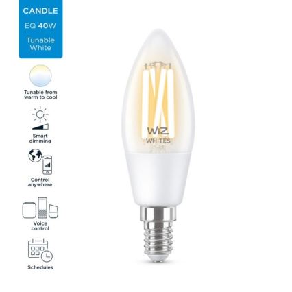 Dimmbare LED Glühbirne FILAMENT C35 E14/4,9W/230V 2700-6500K CRI 90 Wi-Fi - WiZ