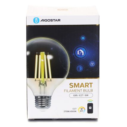 Dimmbare LED-Glühbirne FILAMENT G95 E27/6W/230V 2700-6500K Wi-Fi - Aigostar