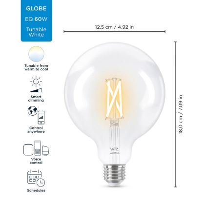 Dimmbare LED Glühbirne FILAMENT G125 E27/7W/230V 2700-6500K CRI 90 Wi-Fi - WiZ