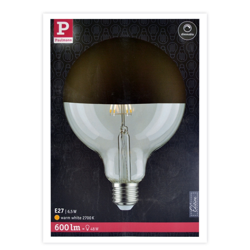 Dimmbare LED-Glühbirne mit spiegelnder, sphärischer Abdeckung G125 E27/6,5W/230V 2700K – Paulmann 28679
