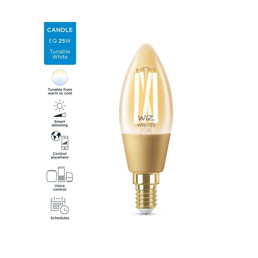 Dimmbare LED Glühbirne VINTAGE FILAMENT C35 E14/4,9W/230V 2000-5000K CRI 90 Wi-Fi - WiZ