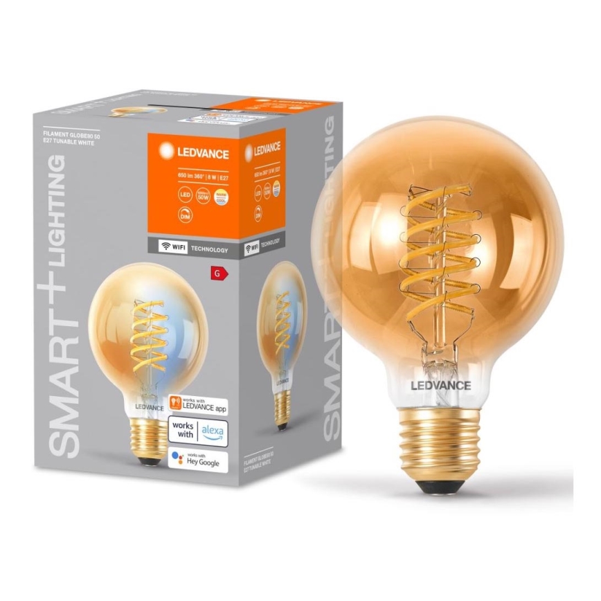 Dimmbare LED-Glühlampe SMART+ FILAMENT GLOBE G80 E27/8W/230V 2200-5000K Wi-Fi - Ledvance