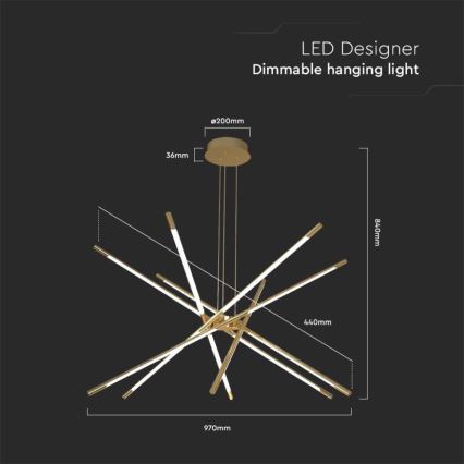 Dimmbare LED-Hängeleuchte an Schnur LED/50W/230V 3000K golden