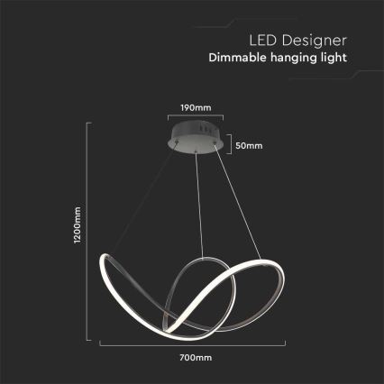 Dimmbare LED-Hängeleuchte an Schnur LED/50W/230V 3000K schwarz