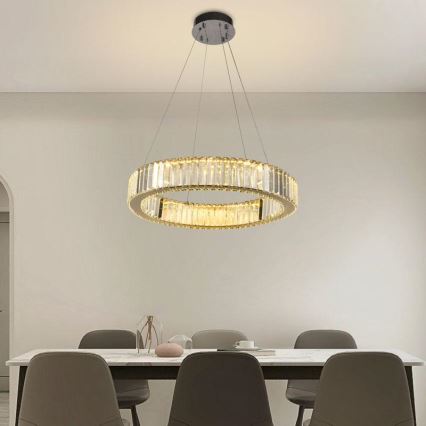 Dimmbarer LED-Kristallkronleuchter an einer Aufhängung LED/40W/230V 3000-6500K glänzendes Chrom + Fernbedienung