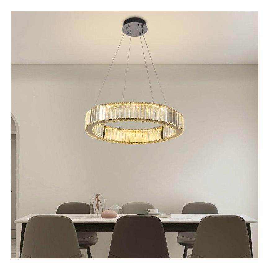 Dimmbarer LED-Kristallkronleuchter an einer Aufhängung LED/40W/230V 3000-6500K glänzendes Chrom + Fernbedienung