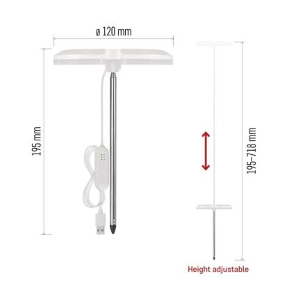 Dimmbare LED-Innenlampe zur Pflanzenaufzucht GROW LED/8W/5V