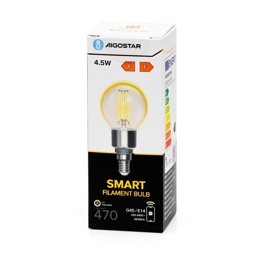Dimmbare LED-Lampe FILAMENT G45 E14/4,5W/230V 2700-6500K Wi-Fi - Aigostar