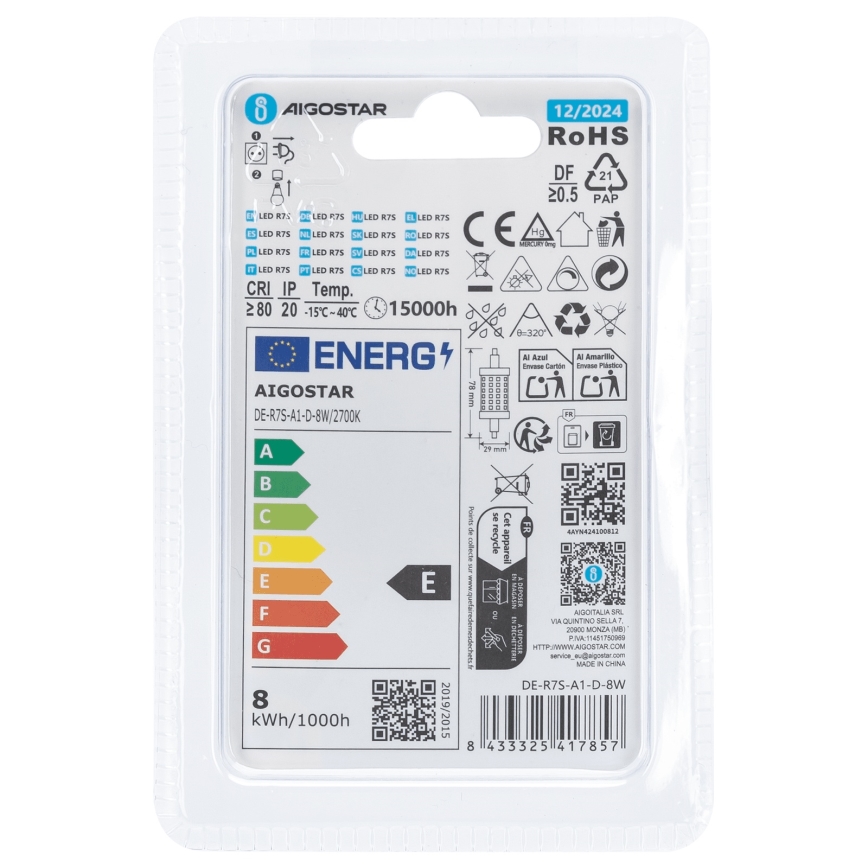 Dimmbare LED-Lampe R7s/8W/230V 2700K - Aigostar