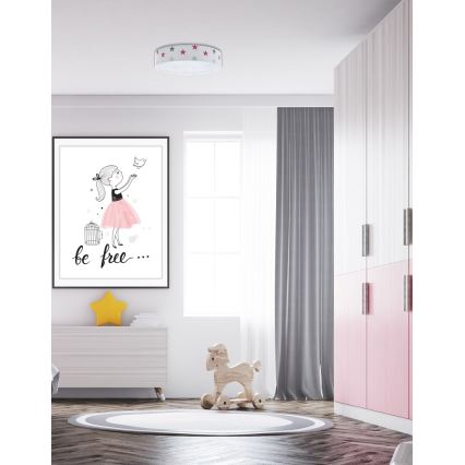 Dimmbare LED-Deckenleuchte SMART GALAXY KIDS LED/24W/230V 3000-6500K Sterne weiß/pink/grau + Fernbedienung