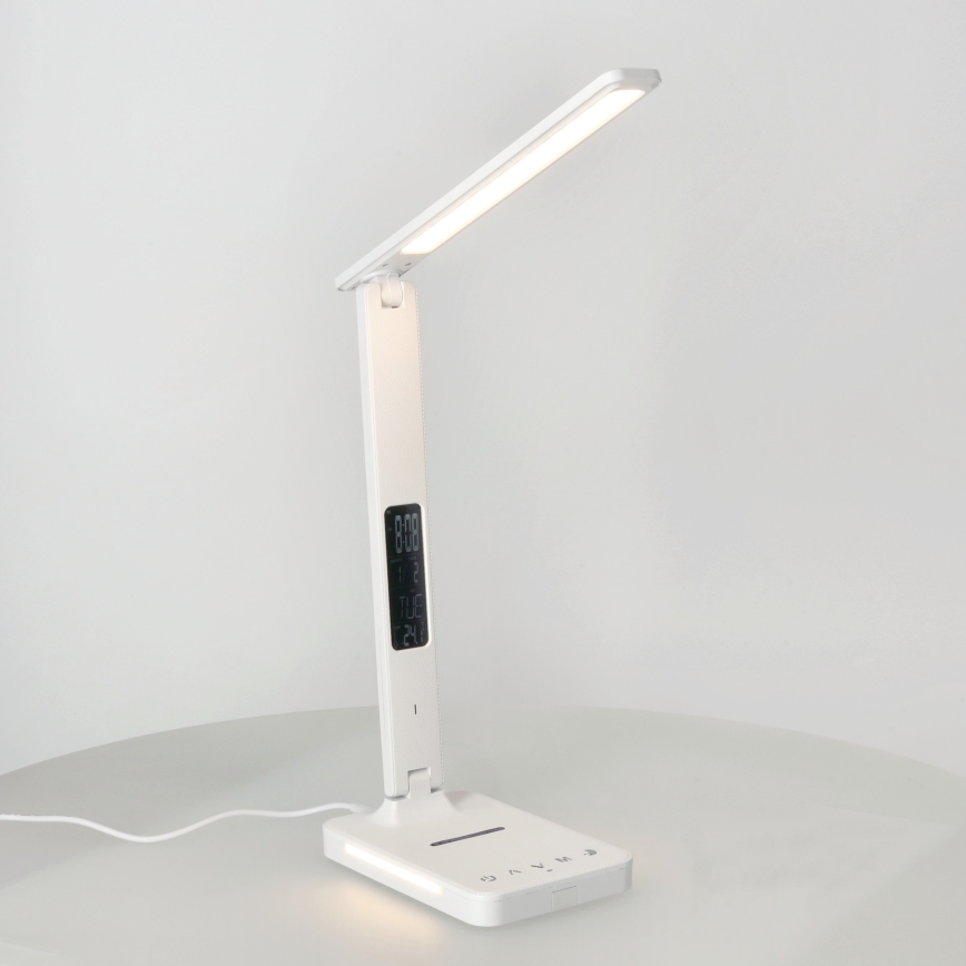 Dimmbare LED-Tischleuchte mit kabelloser QI-Aufladung, Display und USB-Anschluss LED/7W/230V 3000-6000K weiß