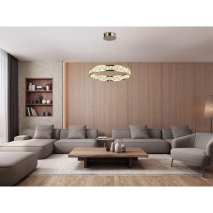 Dimmbare LED-Kristallpendelleuchte an Stahlseil ENRIQUE LED/55W//230V 3000-6000K Ø 80 cm + Fernbedienung