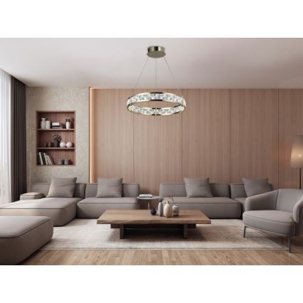 Dimmbare LED-Kristallpendelleuchte an Stahlseil ENRIQUE LED/55W//230V 3000-6000K Ø 80 cm + Fernbedienung