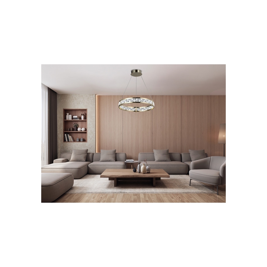 Dimmbare LED-Kristallpendelleuchte an Stahlseil ENRIQUE LED/55W//230V 3000-6000K Ø 80 cm + Fernbedienung